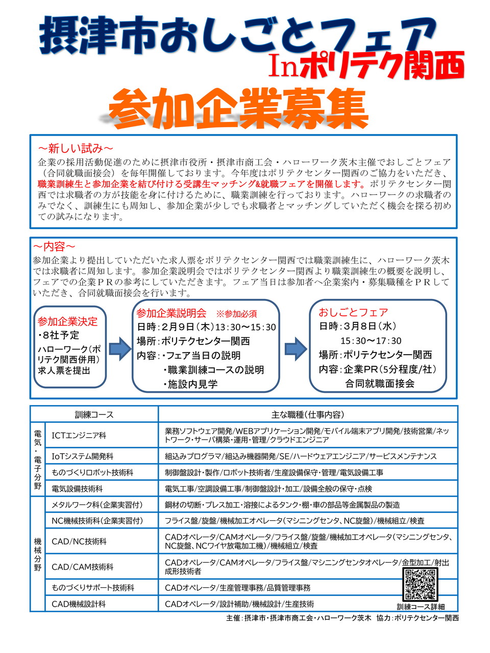 摂津おしごとフェア In ポリテク関西 参加企業募集（〆切：1/17） | 摂津市商工会